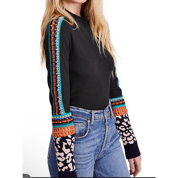FREE PEOPLE Switch It Up Cuff Thermal Top Knit Sleeve Black XS - Picture 8 of 8